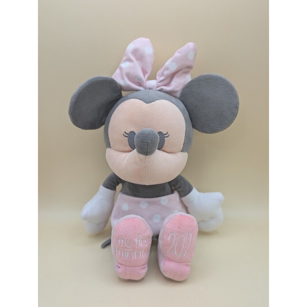 Disney Baby My First Minnie Mouse Plush 2021 Stuffed Animal Pink Gray 11"